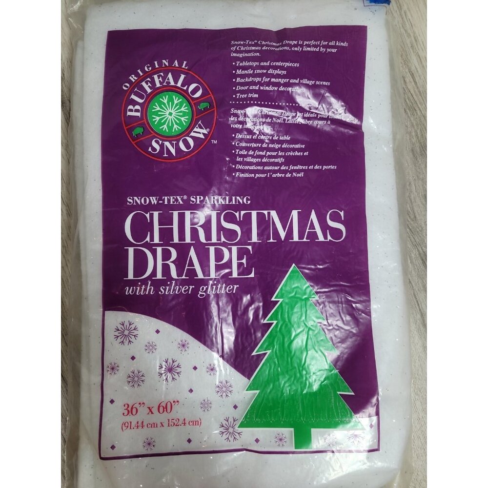 Buffalo Snow Tex Sparkling Christmas Drape Silver Glitter 36"x60" Tree Skirt